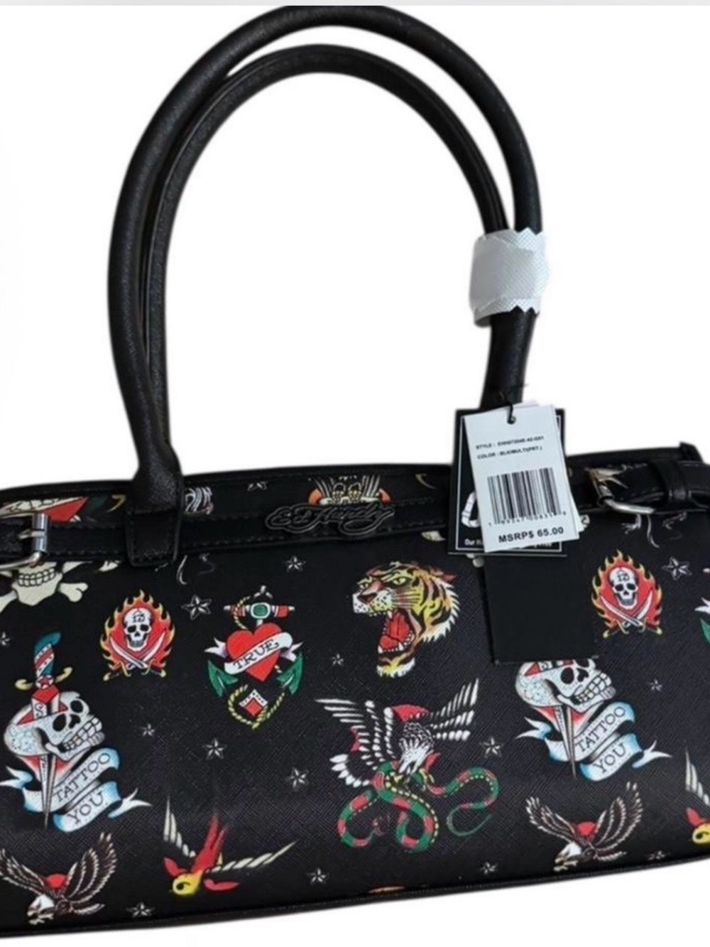 Ed Hardy Black Tattoo Print Shoulder Bag
